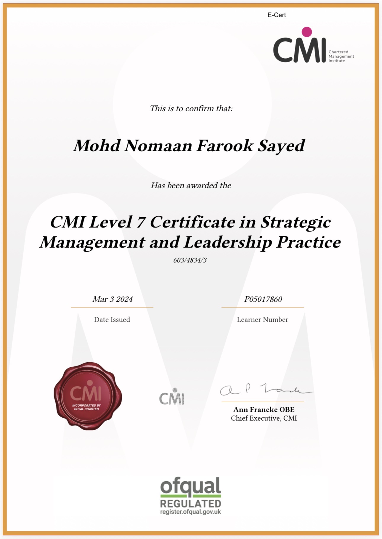 CMI Certificate